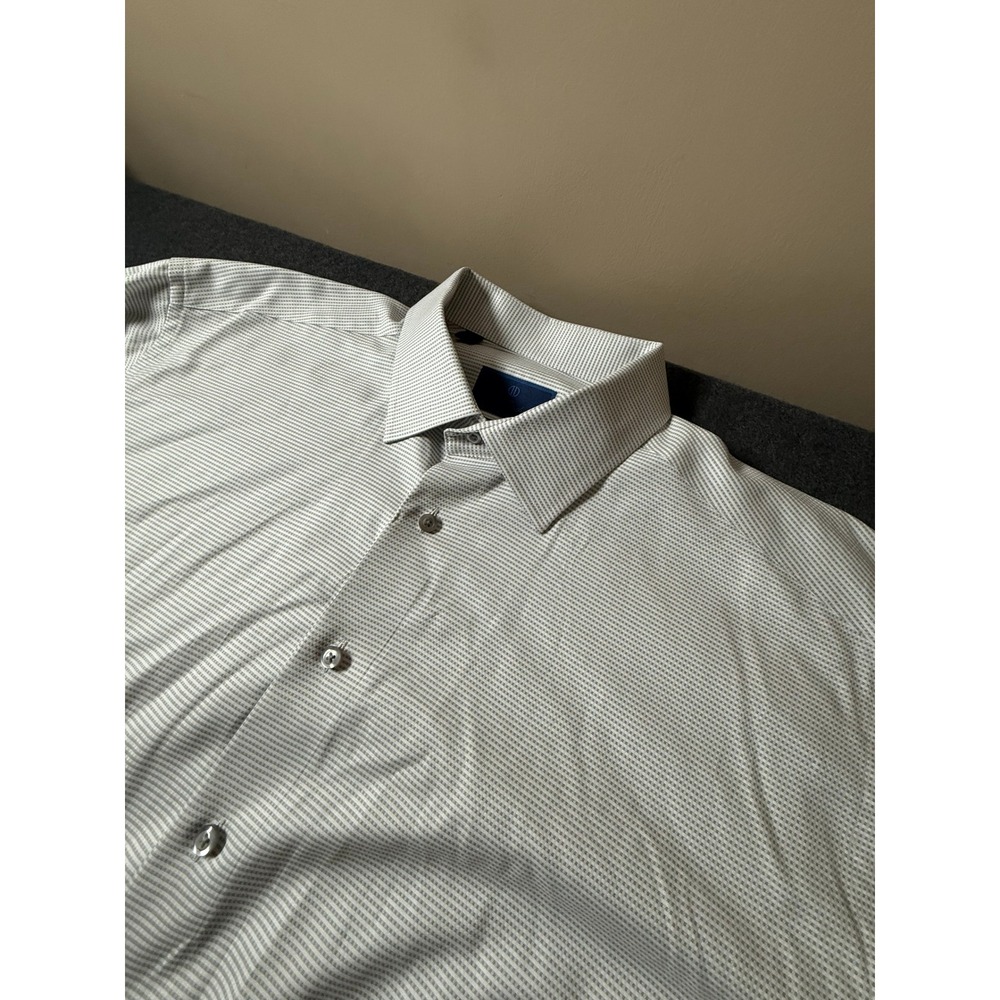 David Donahue Regular Fit Dress Shirt Mens Grey White Micro Stripe XXL